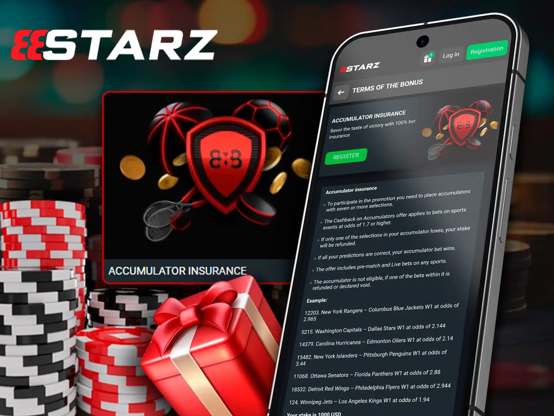 Get your bets insured with 888Starz accumulator insurance offer.