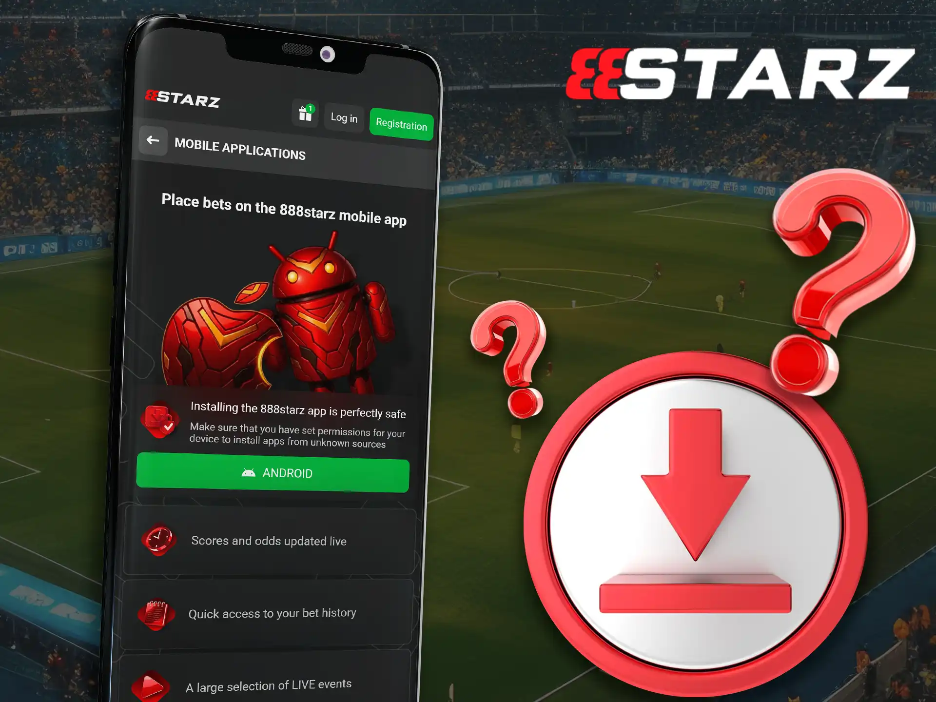 Manual installation guide for the official 888Starz APK file.