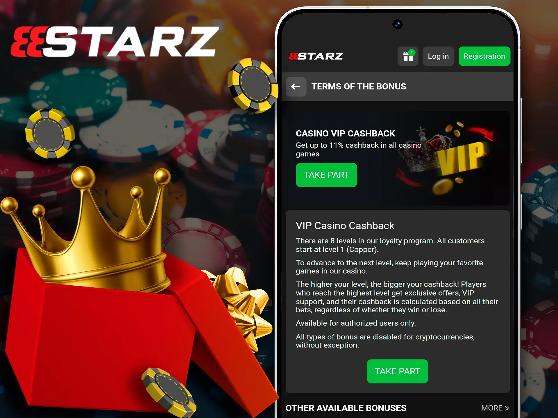Exclusive VIP cashback rewards for 888Starz mobile casino players.
