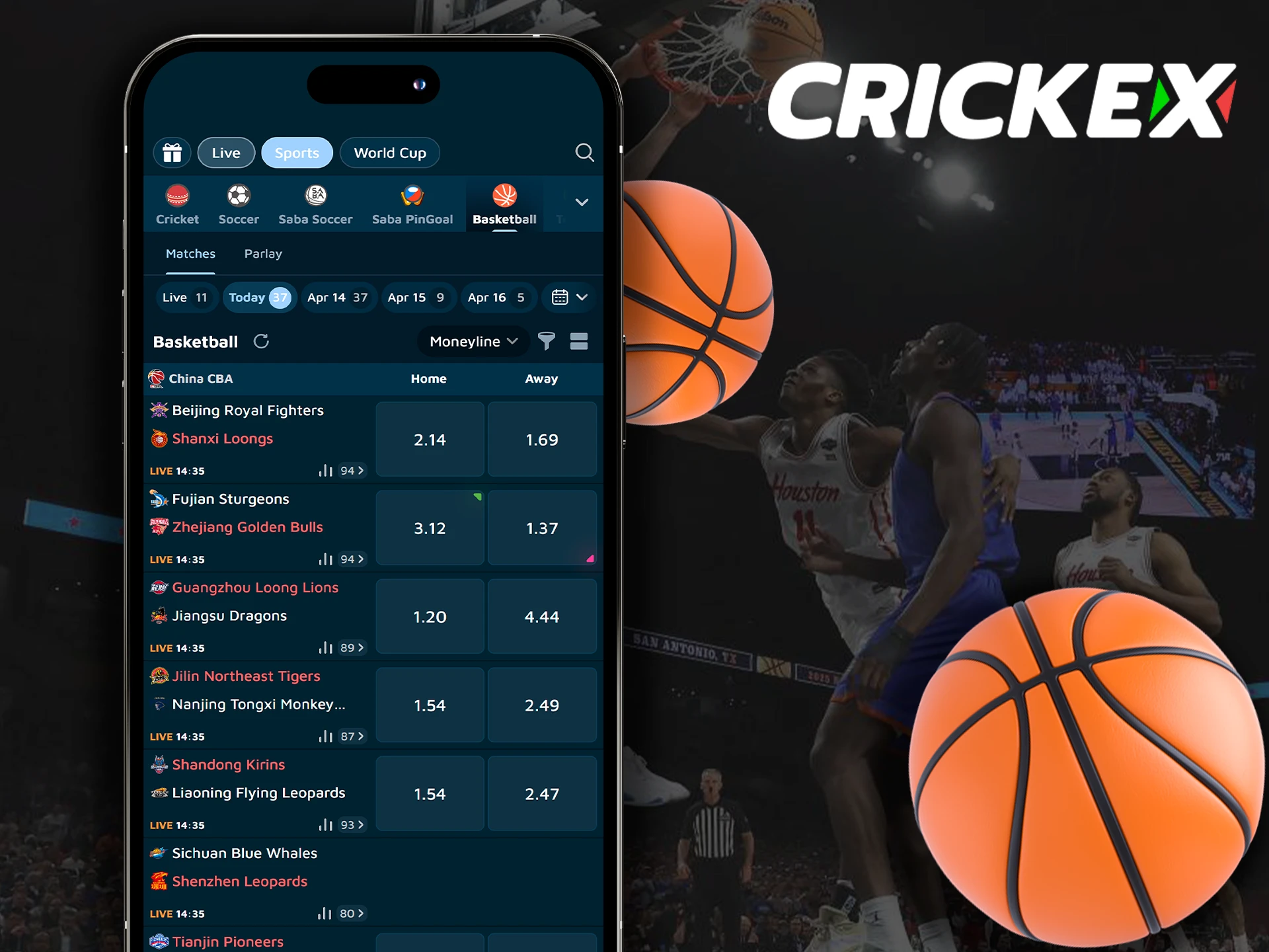 Major basketball league betting available in the Crickex app.