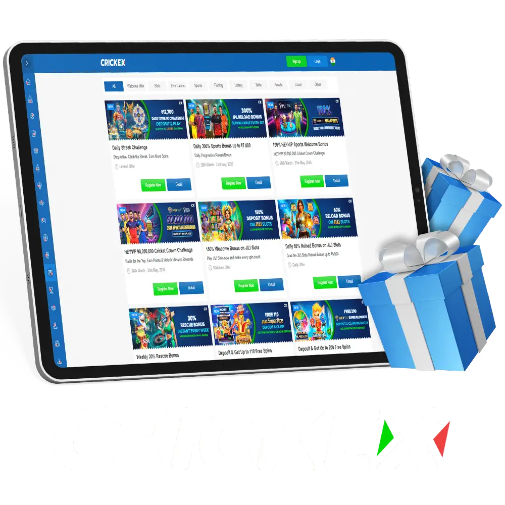 Crickex offers its users a generous bonus system.
