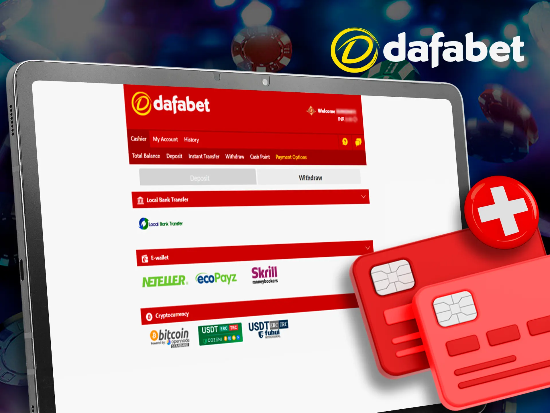 The deposit process at Dafabet is very simple.