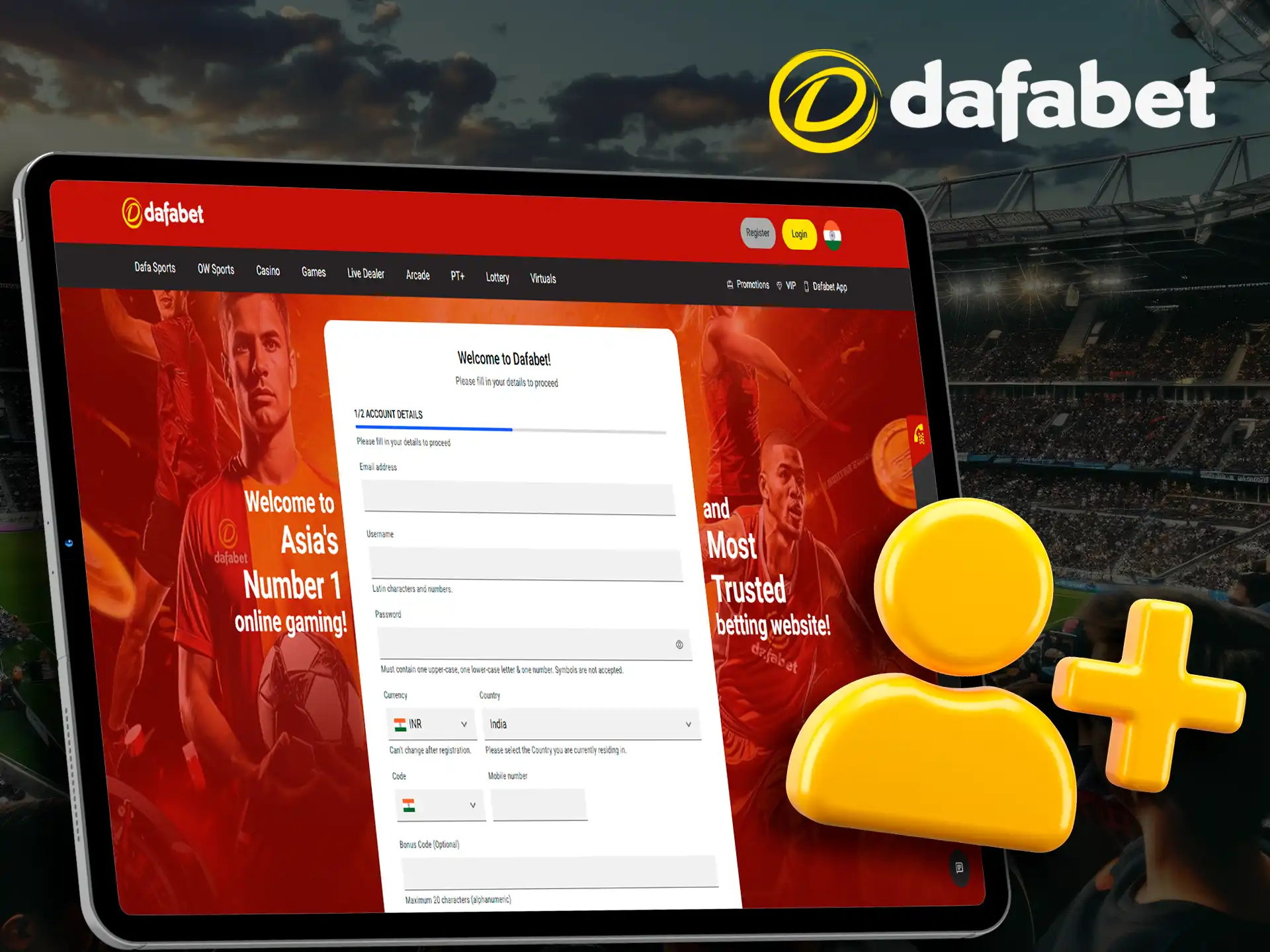Create a personal account to start predicting match outcomes at Dafabet.