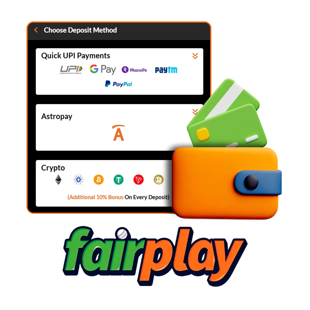 Fairplay offers a variety of fast and secure payment methods.