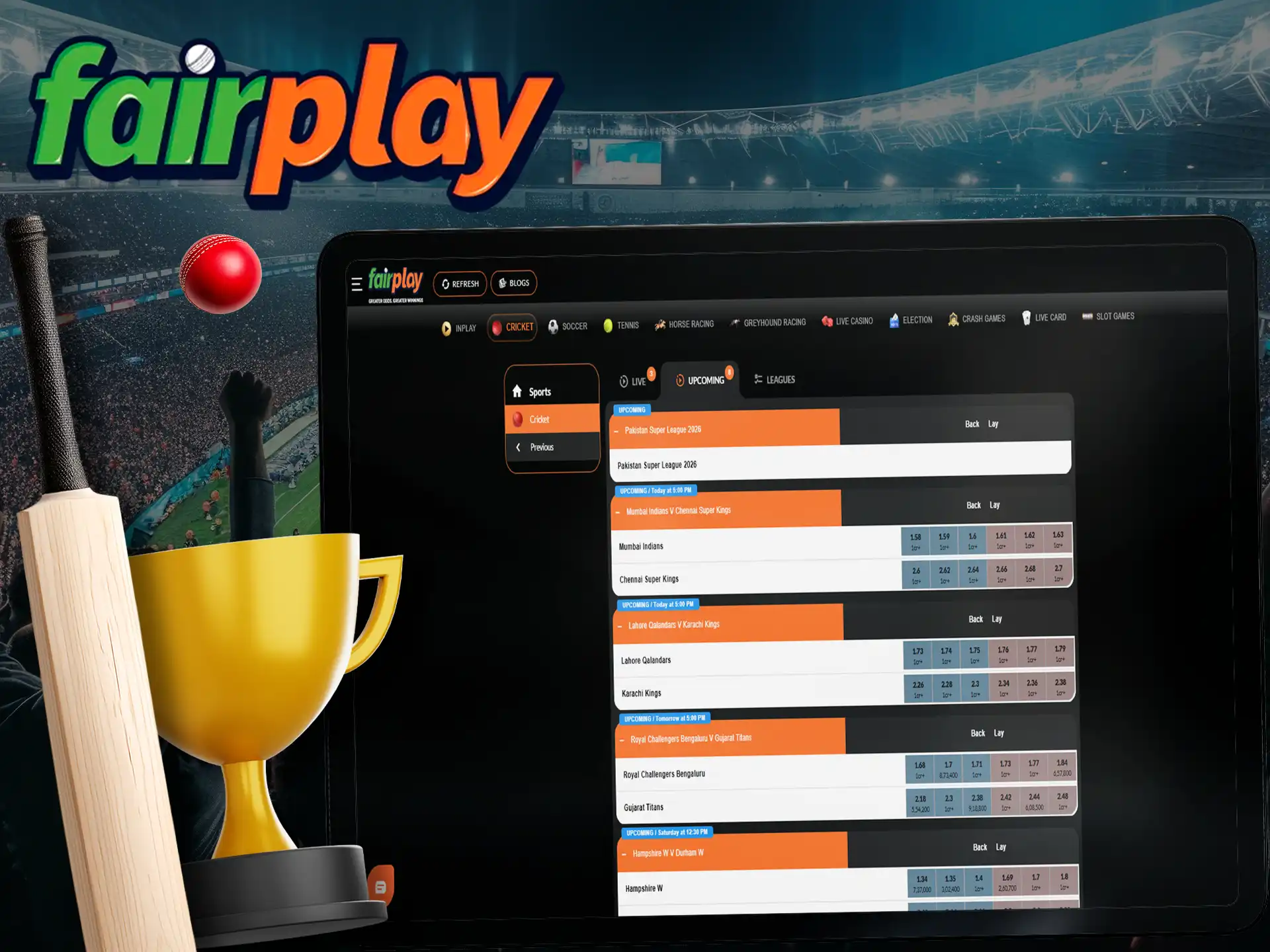 Place your bets in live mode and enjoy the game of your favourite team together with Fairplay.