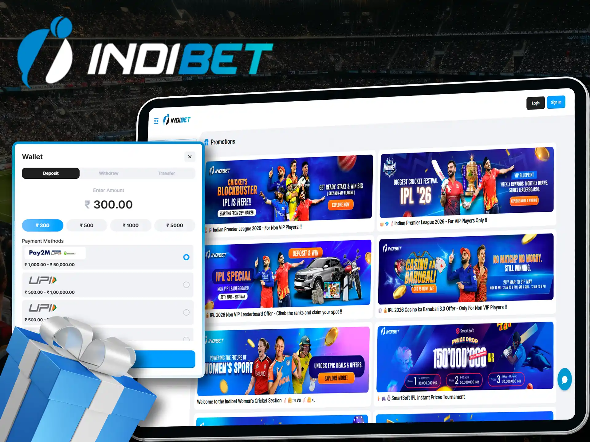 Don't forget to get your first deposit bonus from Indibet, which will increase your balance significantly.