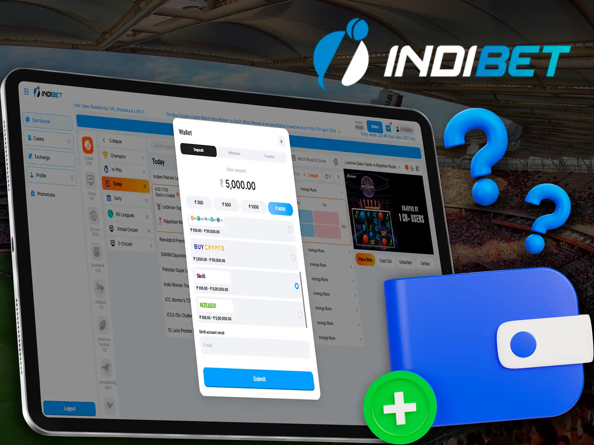 Select the method and proceed to the Indibet recharge form.