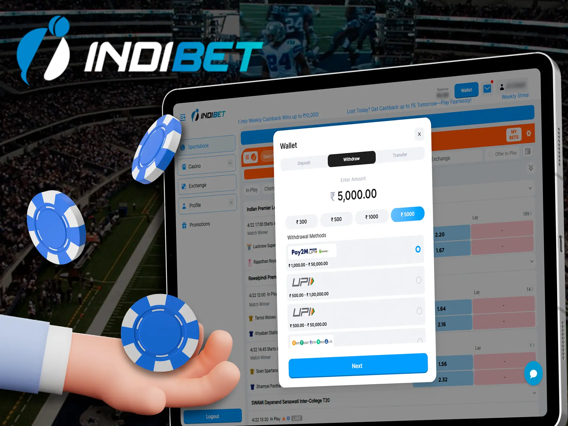 In just a few clicks, you will be able to withdraw your won money from Indibet Casino.