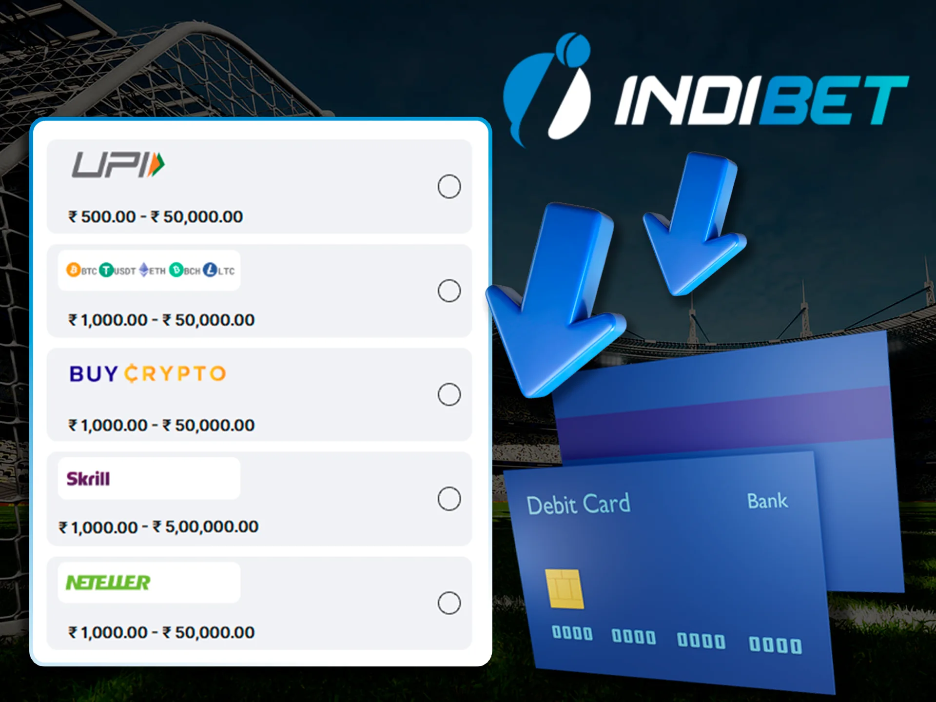 Carefully fill out the form with the name of the bank where your funds will go after withdrawing them from Indibet casino.