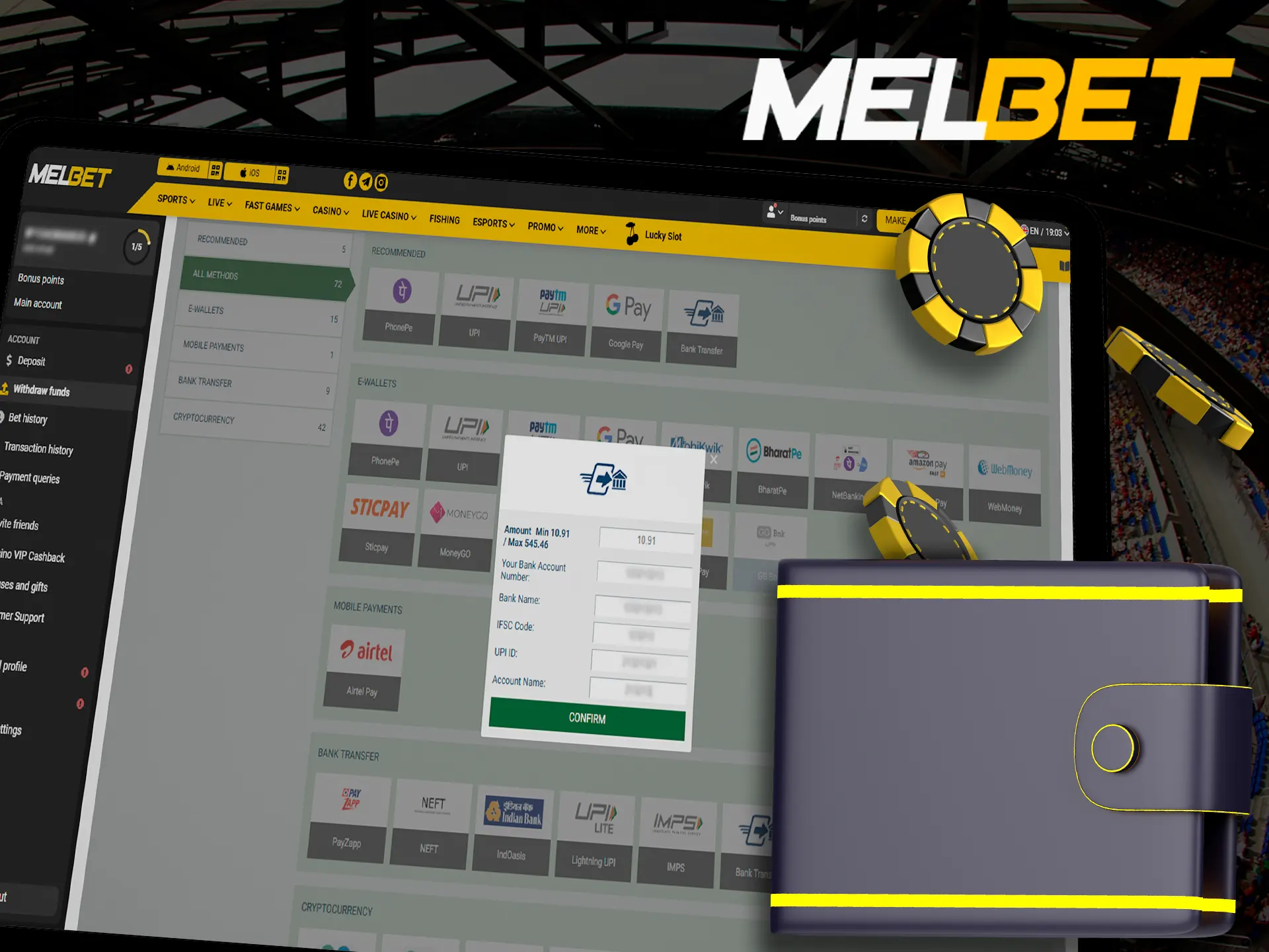 Laptop displaying Melbet withdrawal instructions and steps.