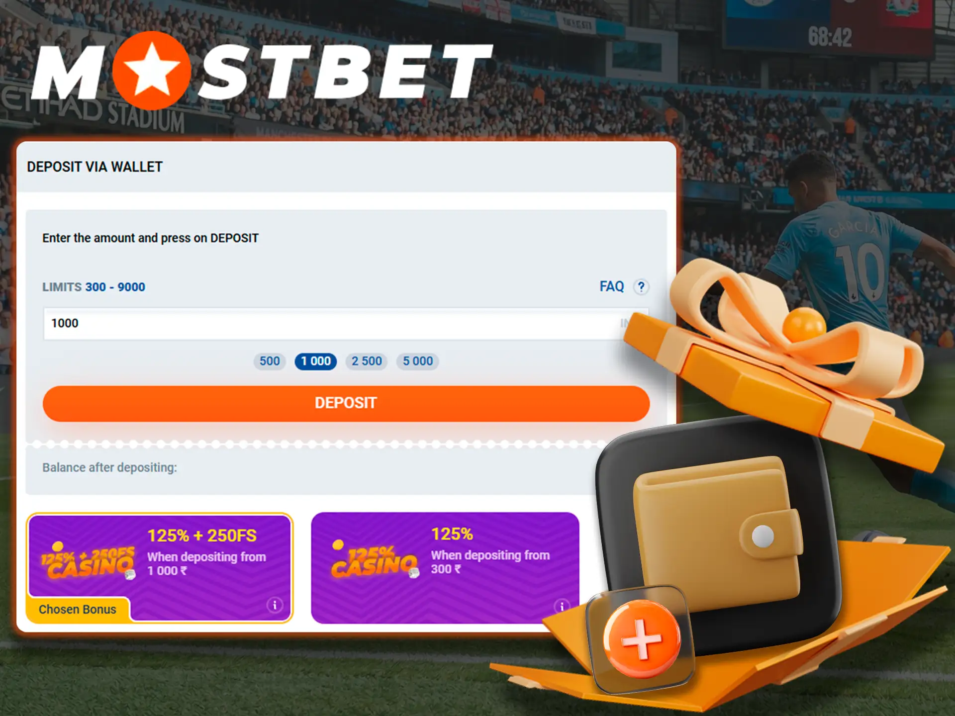 Get the chance to boost your first deposit thanks to Mostbet's bonus programme.