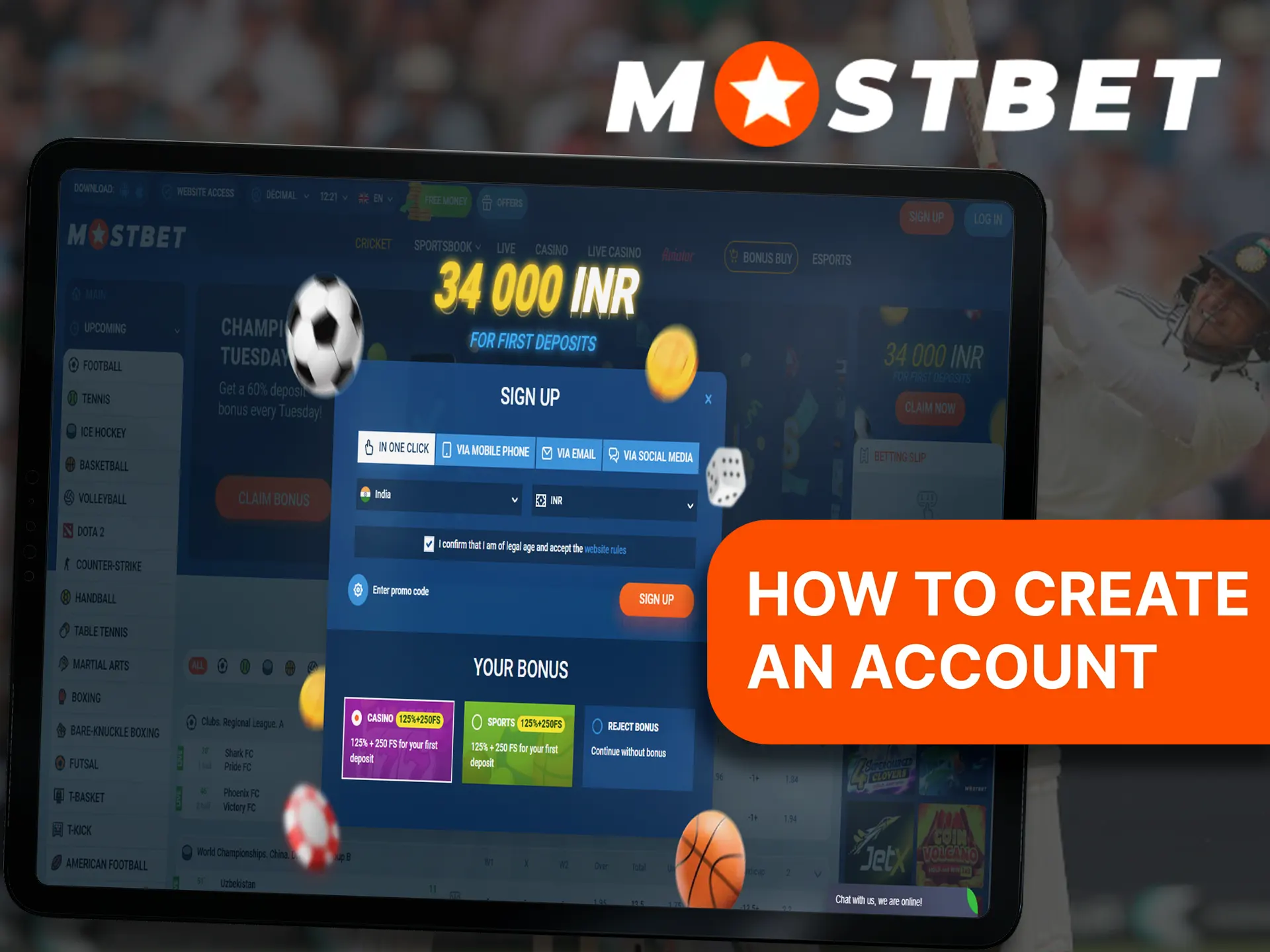 Follow these steps to create a Mostbet account.