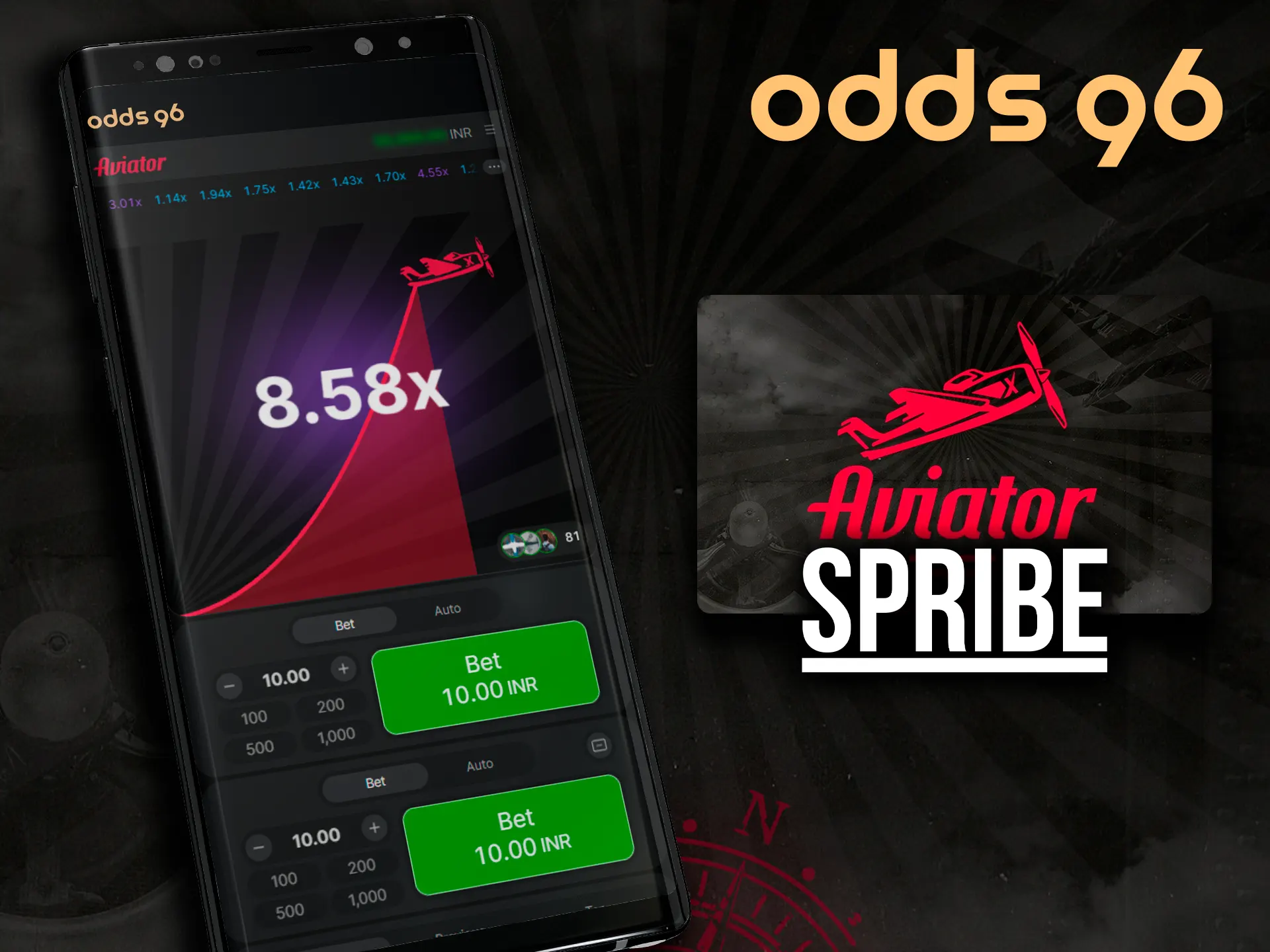 Play the famous Aviator crash game on Odds96 app.