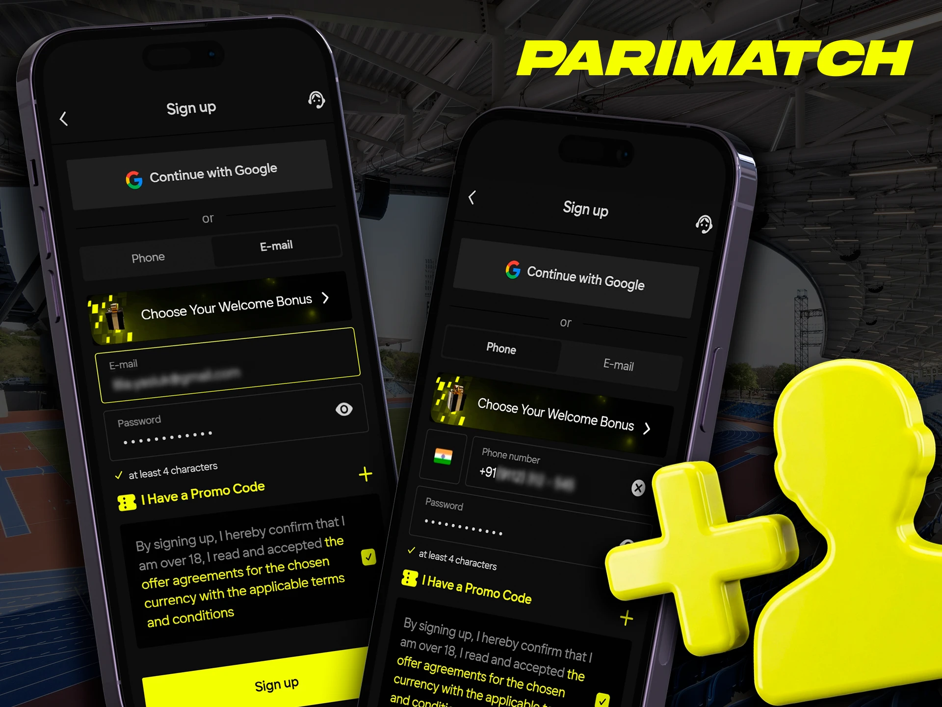 Register with Parimatch directly from the mobile app.