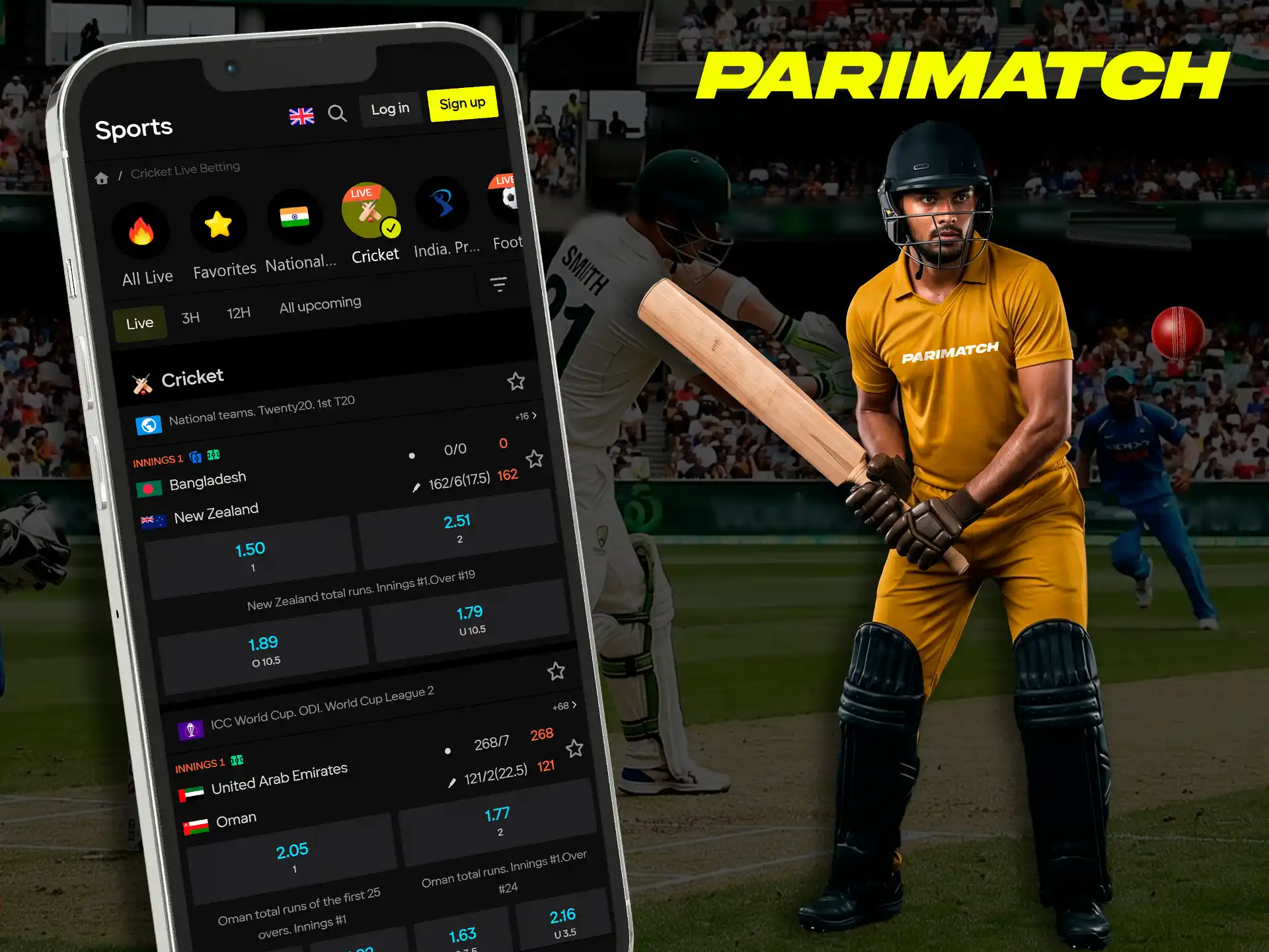 Bet on major cricket tournaments via the Parimatch app.