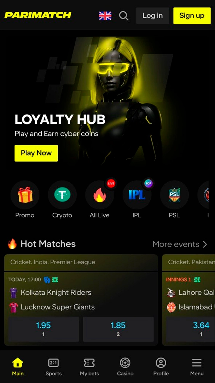 The main page of the Parimatch website will open in your browser.