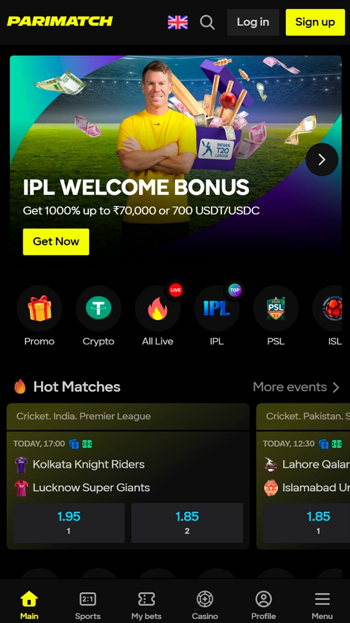 The Parimatch mobile app has all the functions of its website.