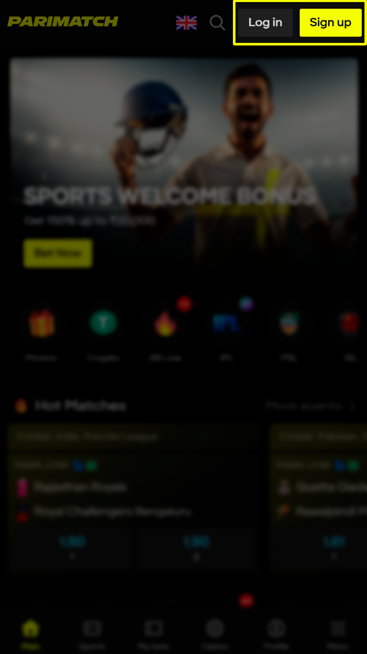 Before diving into the world of cricket betting, do a simple registration at Parimatch bookmaker.