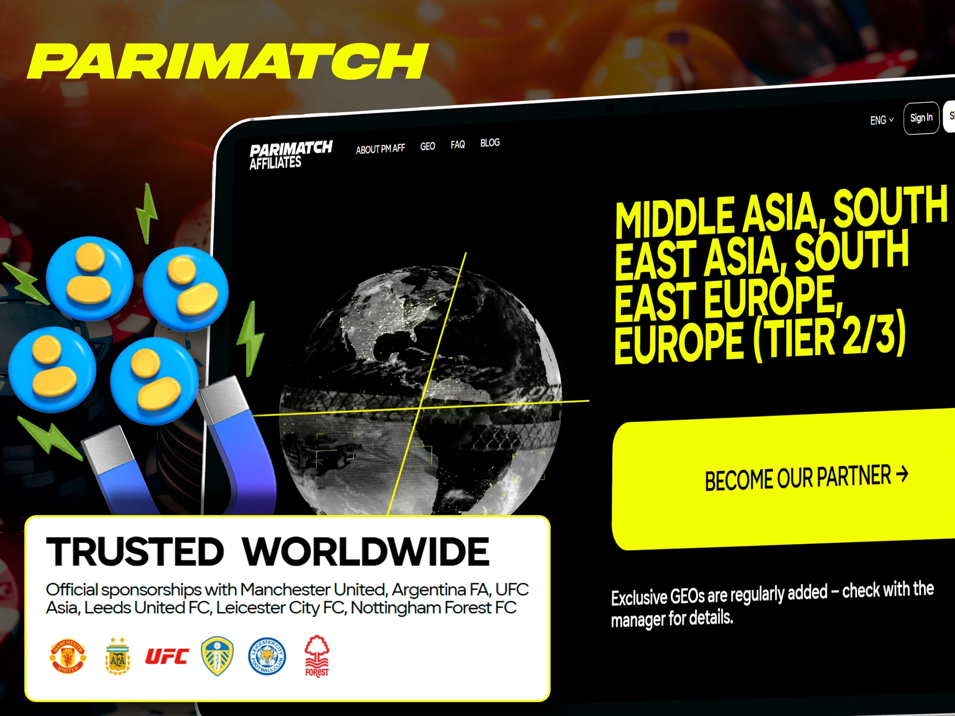 Join the Parimatch affiliate program and receive bonuses for referring people.