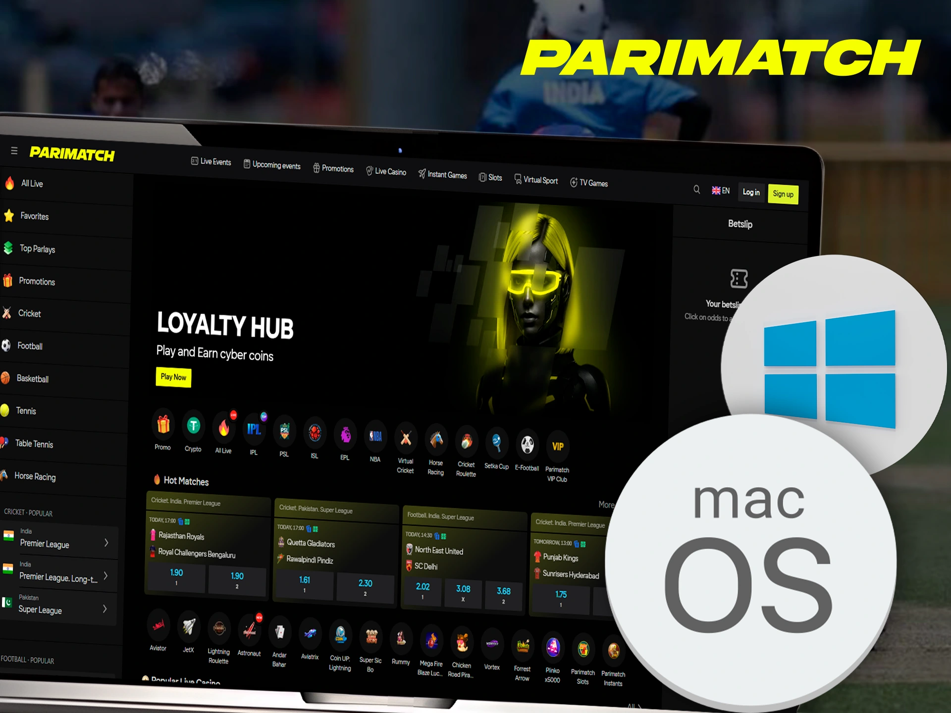 For players using computers, Parimatch offers a special adapted version that can be downloaded to your pc.