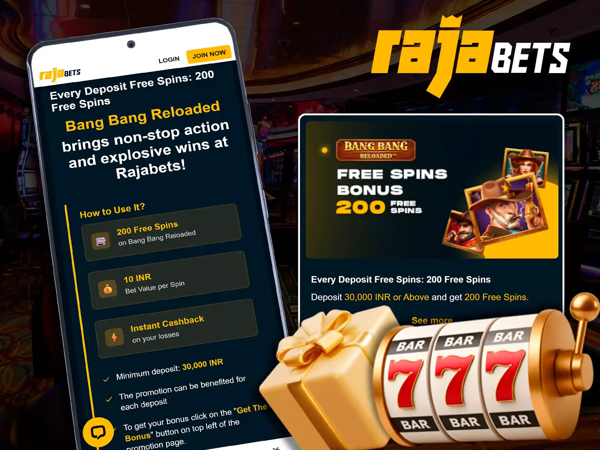 Claim 200 free spins on Rajabets with every deposit.