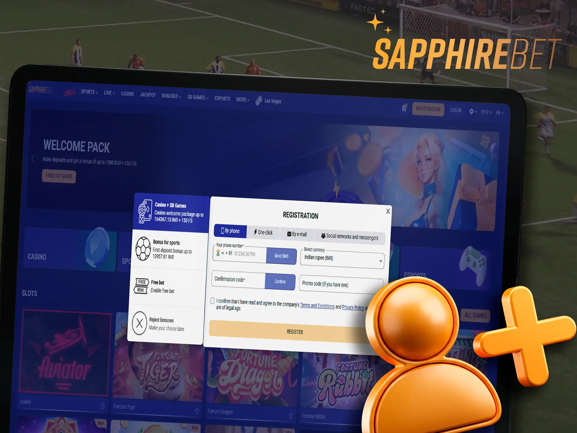 A screenshot of the Sapphirebet app's registration page, showing instructions on how to create an account.