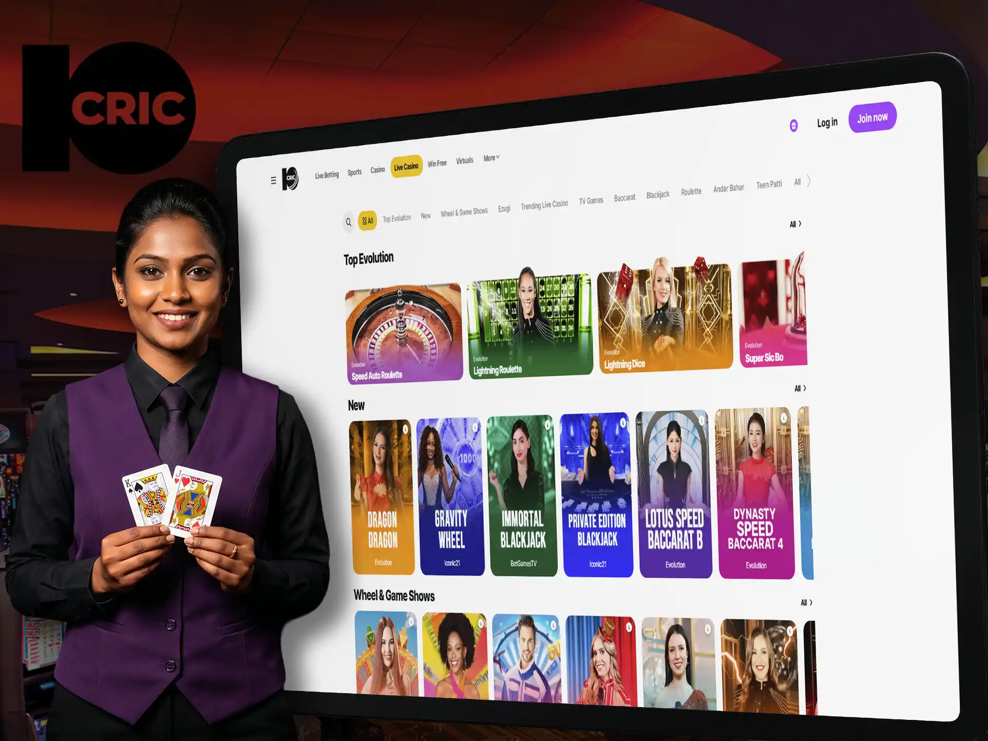 Experience a real casino by going to the live casino section of 10Cric.