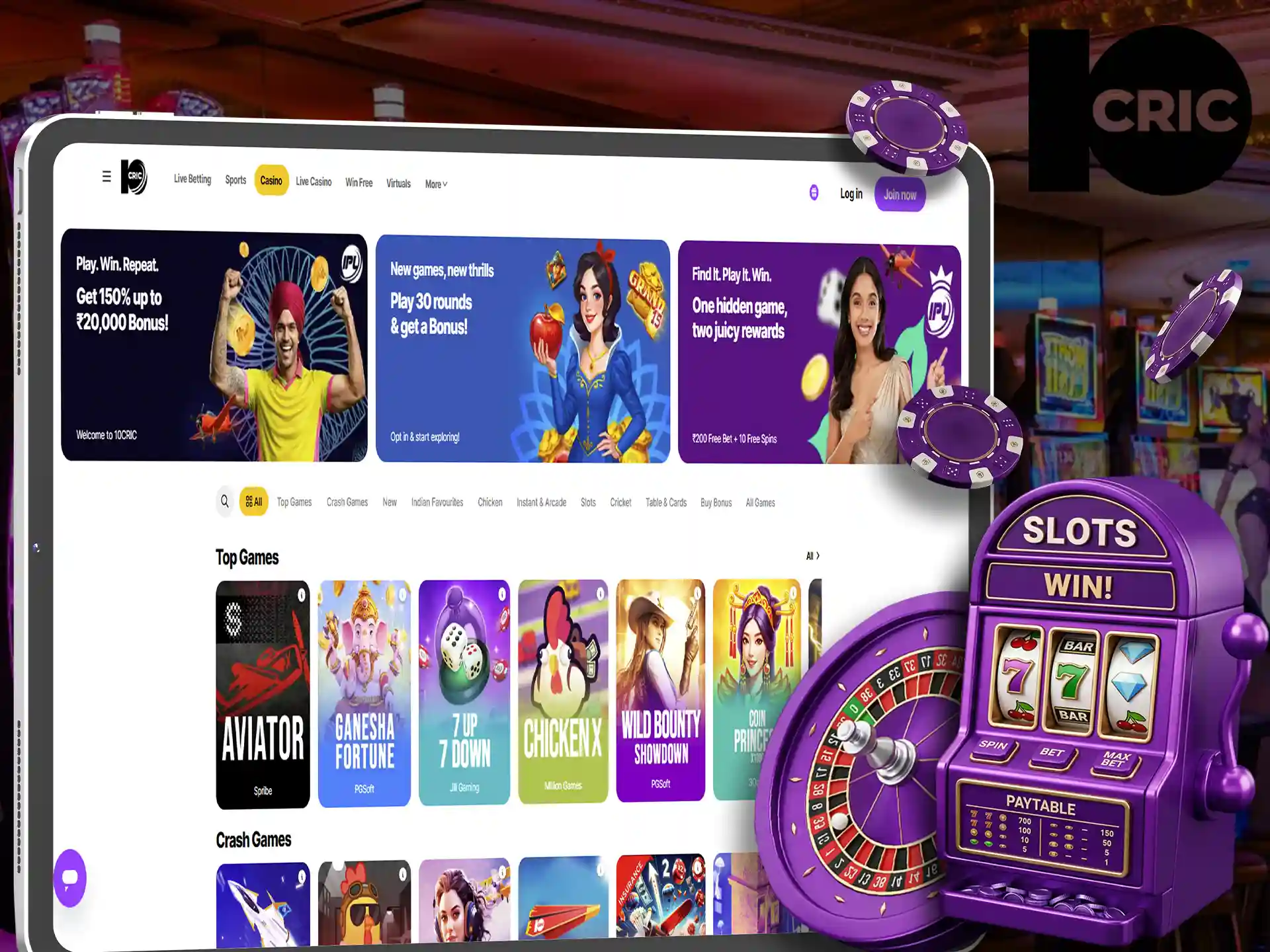 Try your fortune in casino betting at 10Cric.