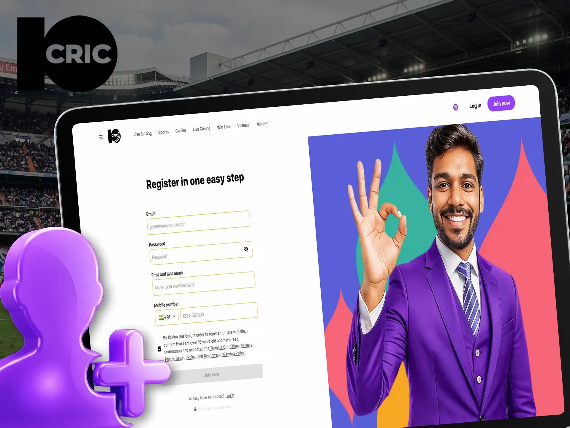Create an account to start betting on 10cric.