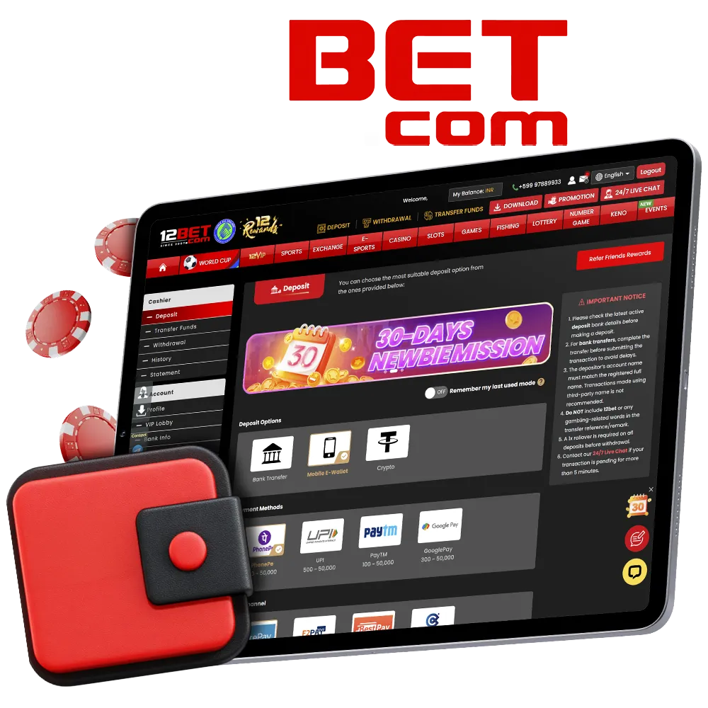 Learn about 12bet available payment methods in India.