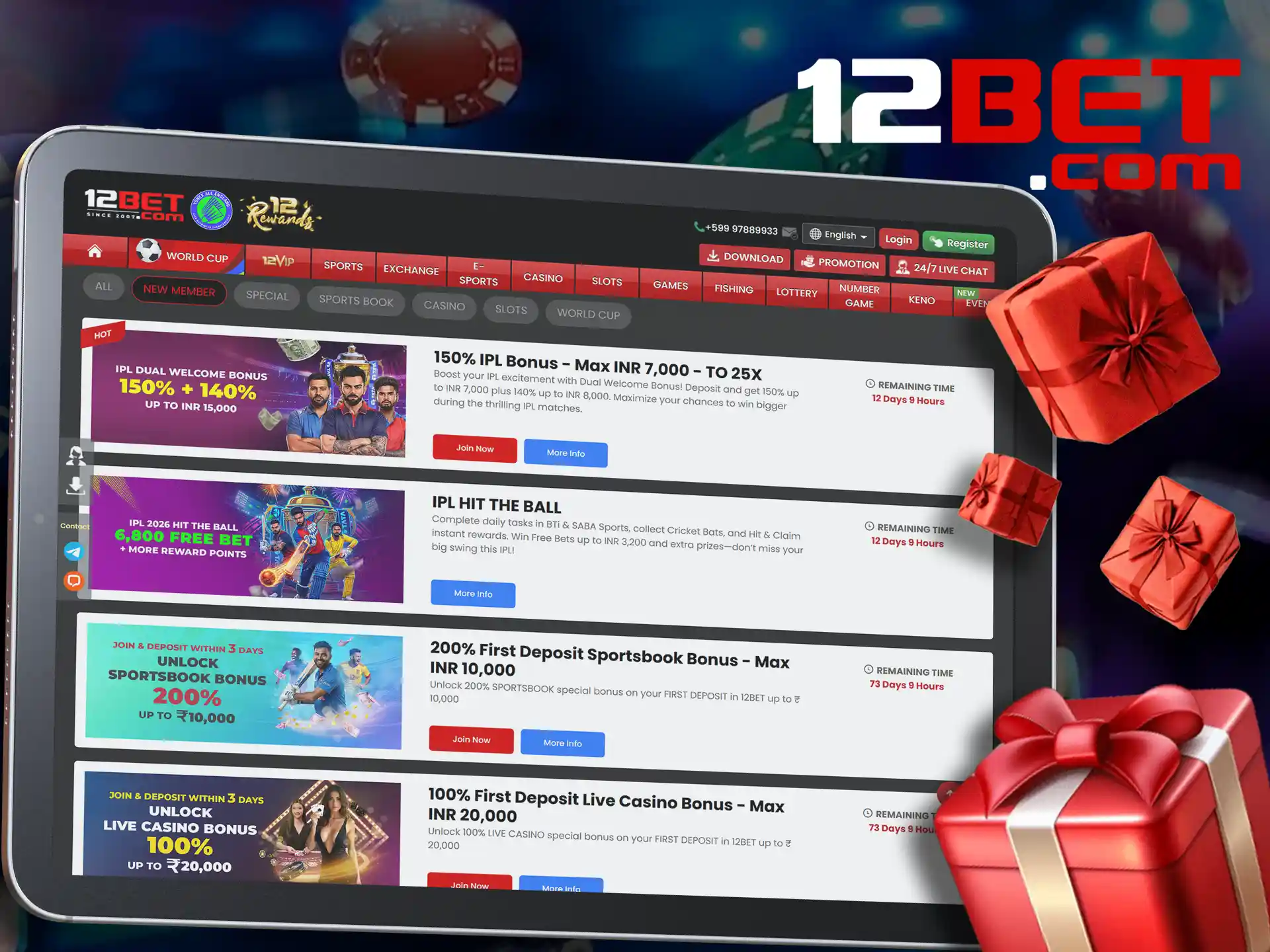 Welcome bonuses for new 12bet players are already waiting for you.