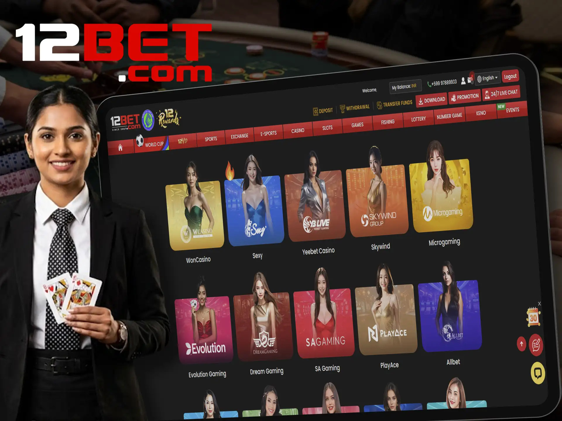 Play live casino games from the comfort of your home at 12bet.