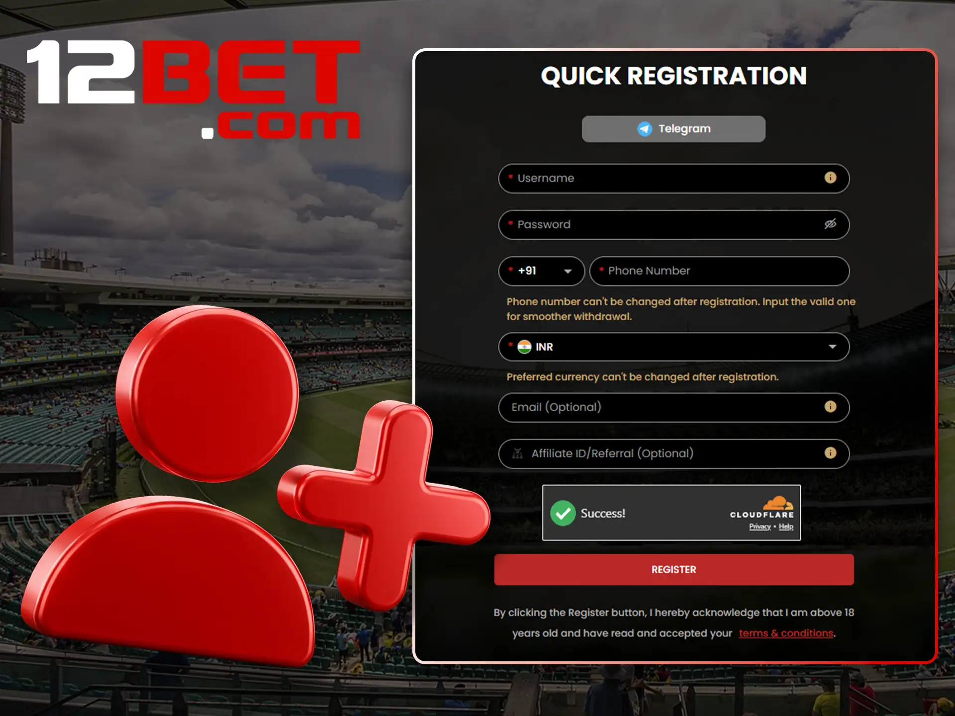 Create a personal account at 12bet and start betting.