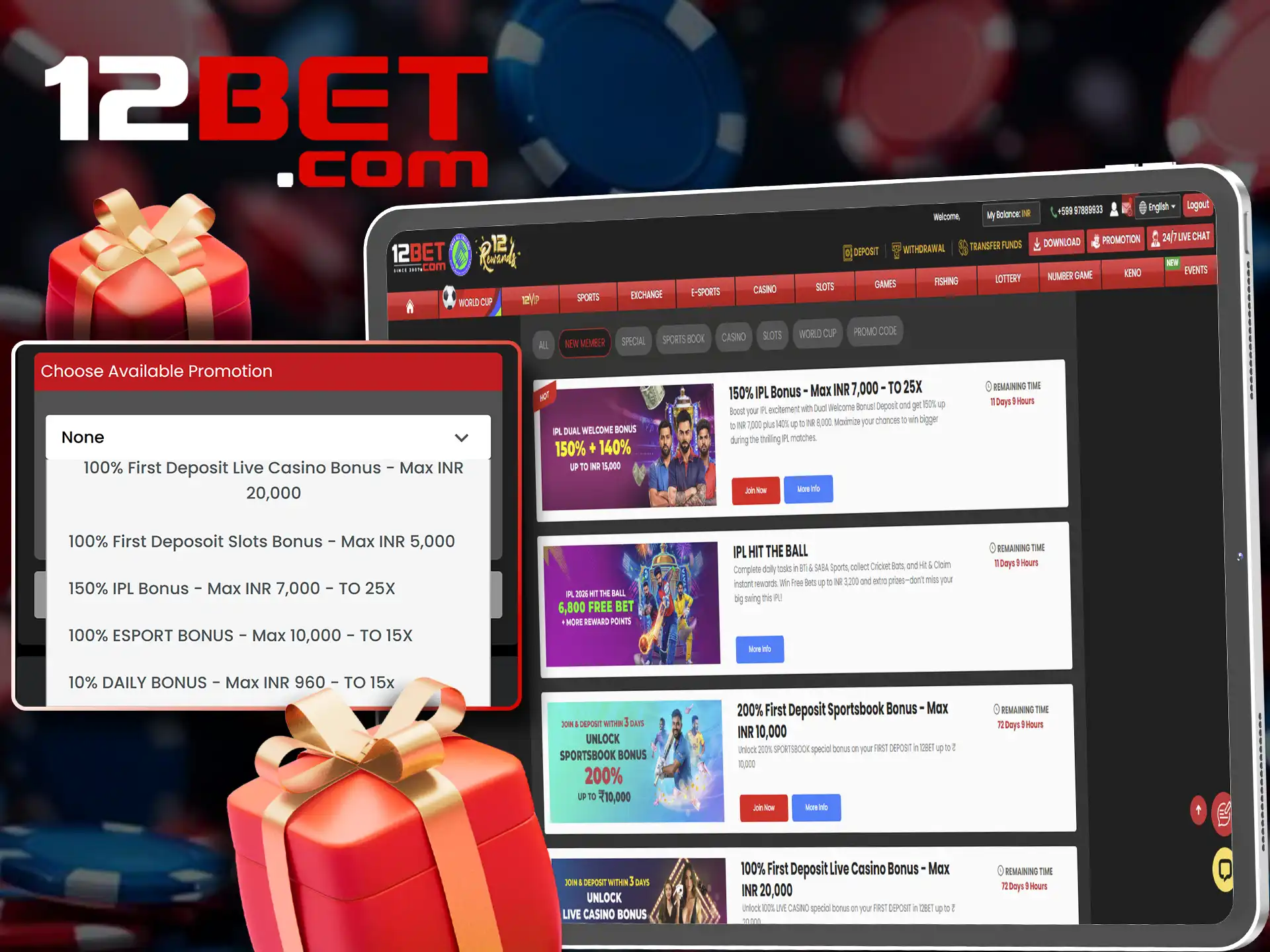 Fund your account at 12bet and get a bonus.