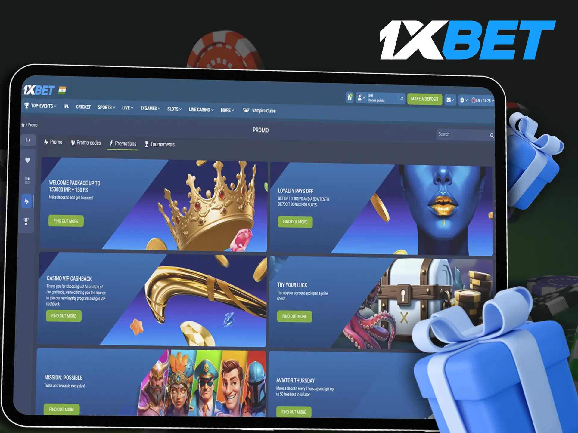Get a bonus from 1xBet that will increase your deposit and give you confidence when betting and playing slots.
