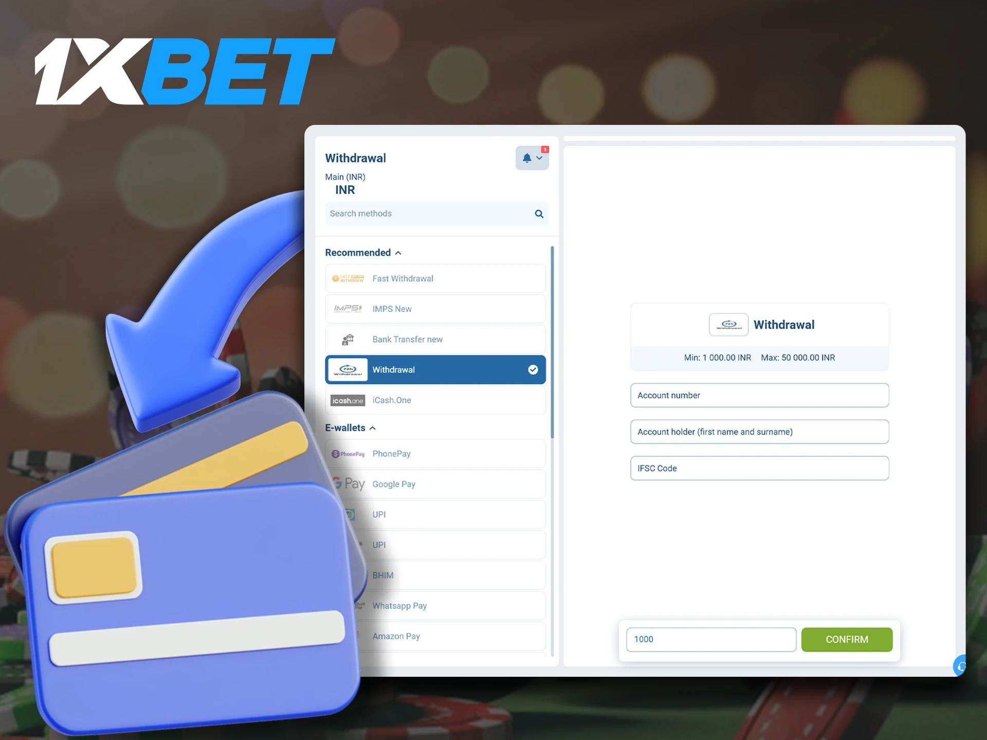 Withdraw your winnings in one click at the best 1xBet casino.
