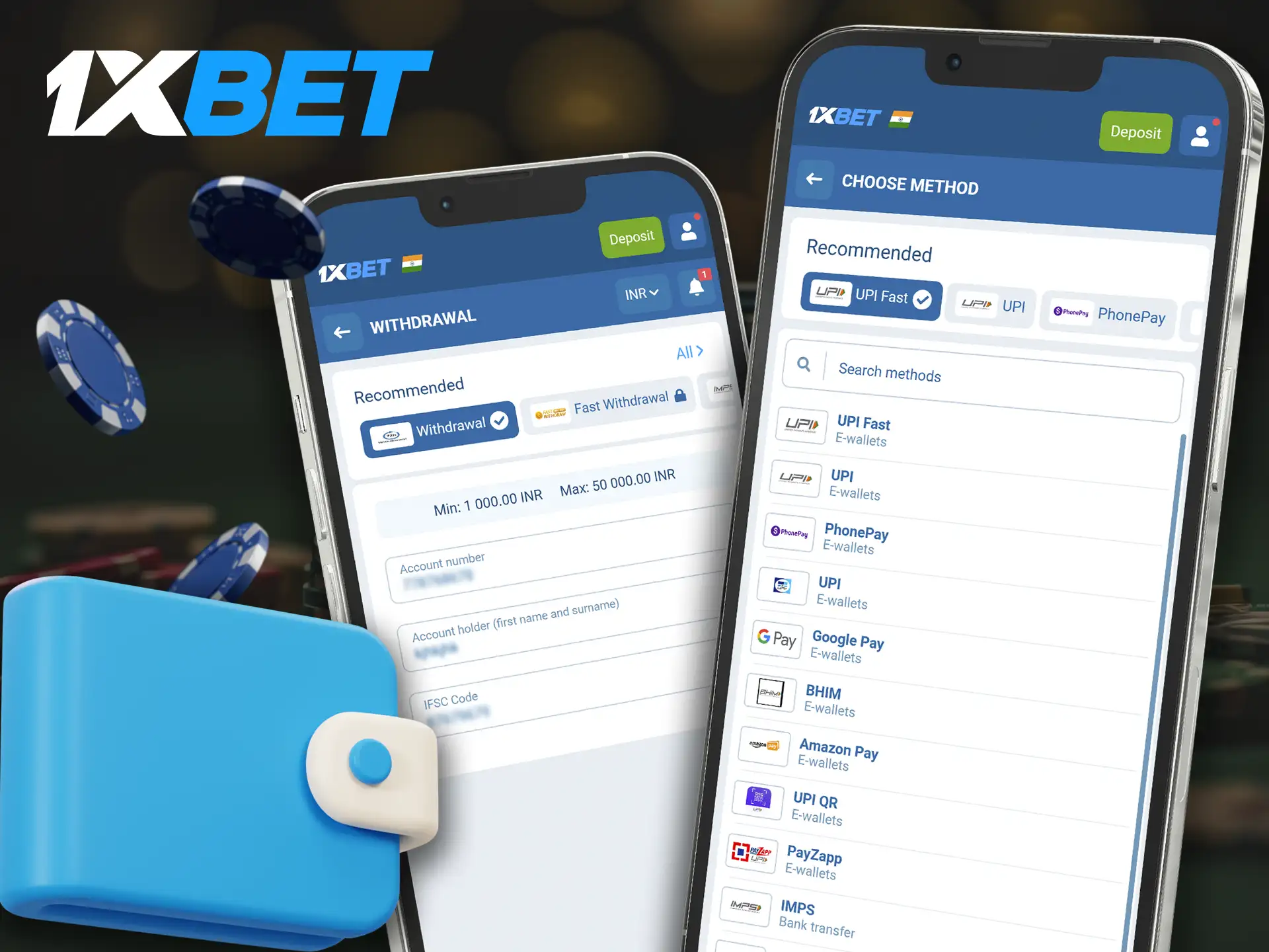 The 1xBet app allows you to deposit and withdraw funds anywhere in the world.