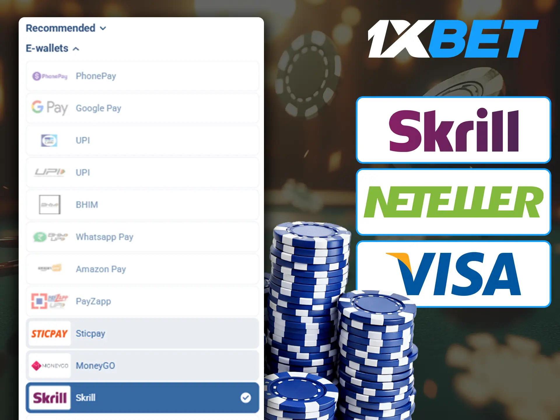 1xBet offers the most favourable and fastest withdrawal methods.