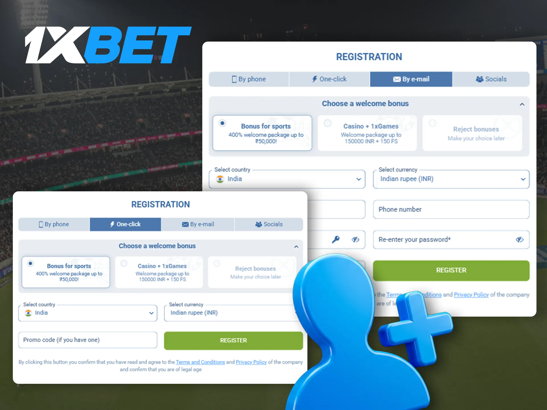 Follow these steps to create a 1xBet account.