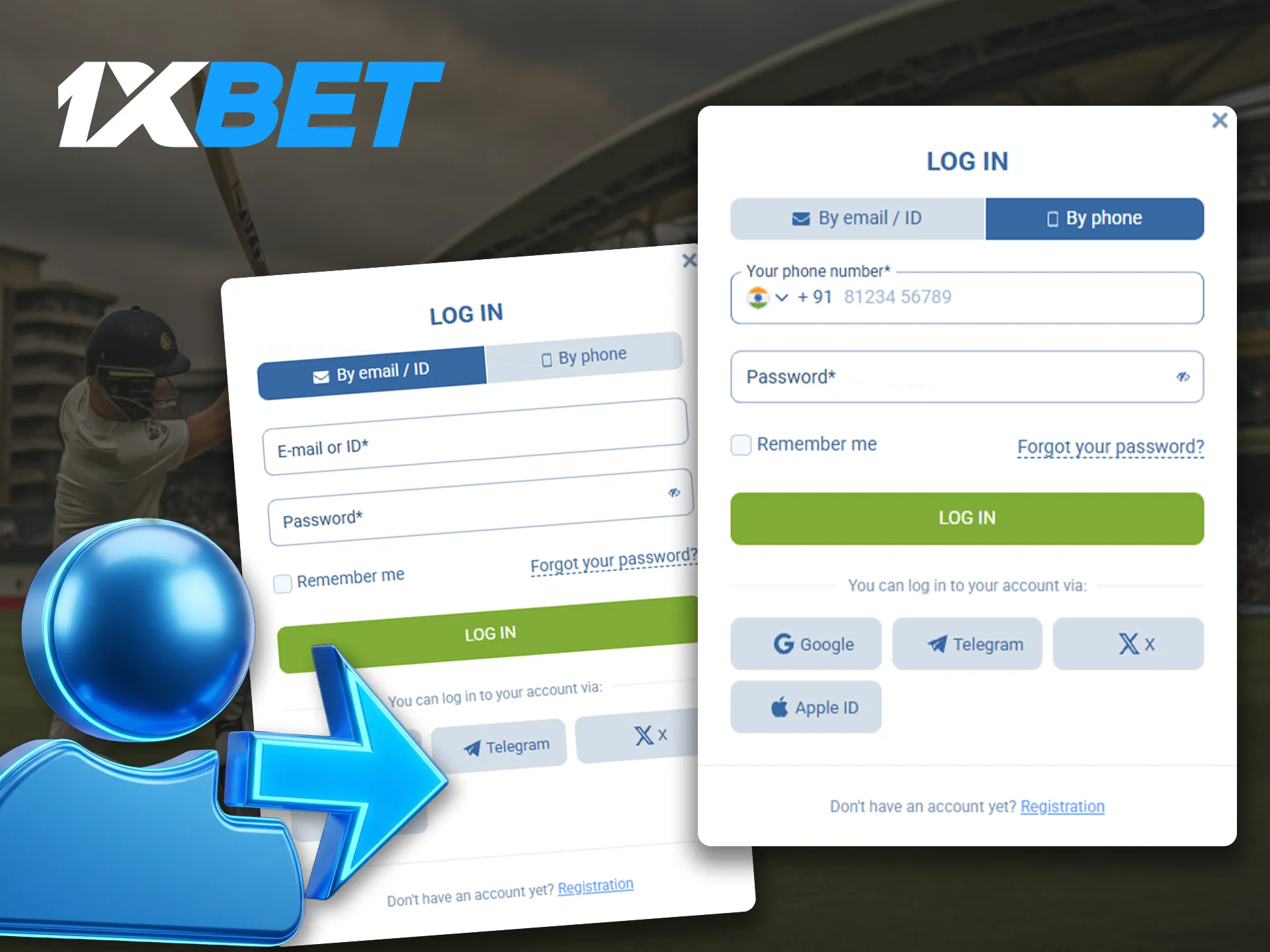Log in to your personal account at 1xBet.