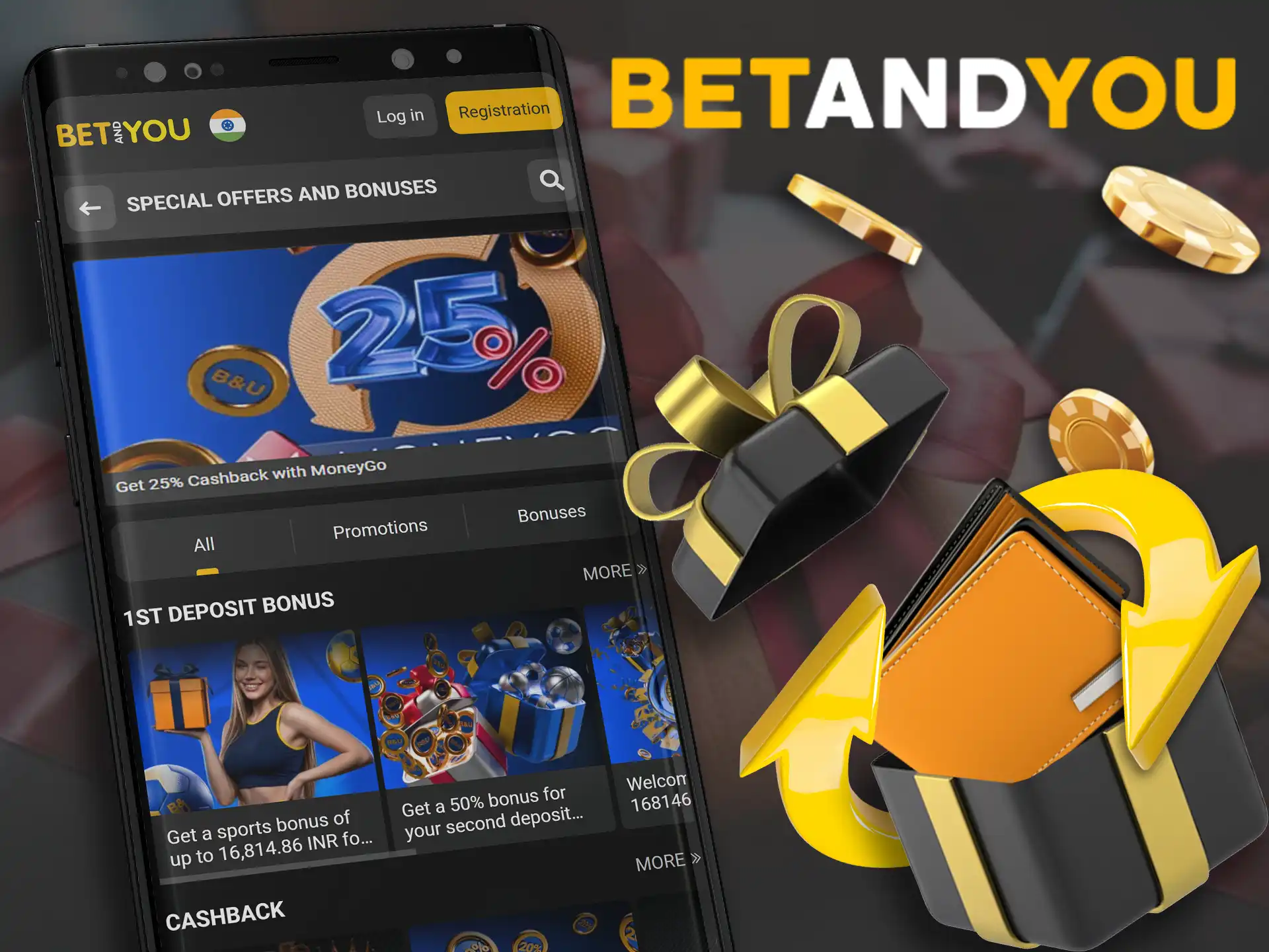 25% MoneyGo cashback bonus in the Betandyou app.