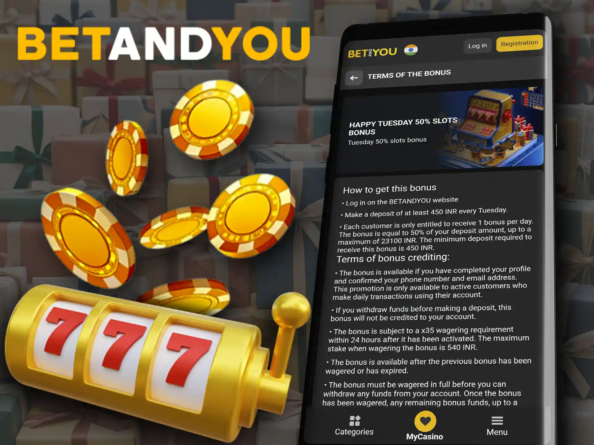 Happy Tuesday 50% slots bonus from the Betandyou app.