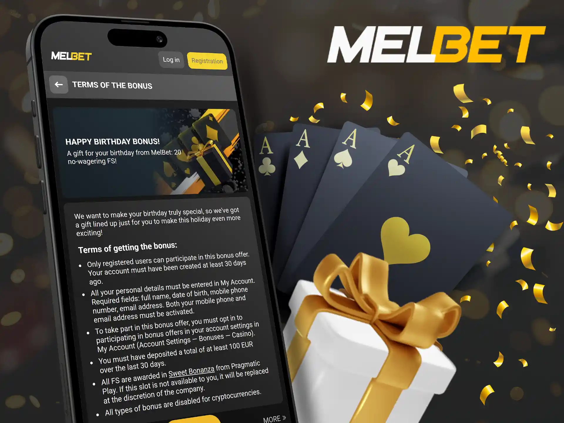 Happy birthday bonus gift from the Melbet app.