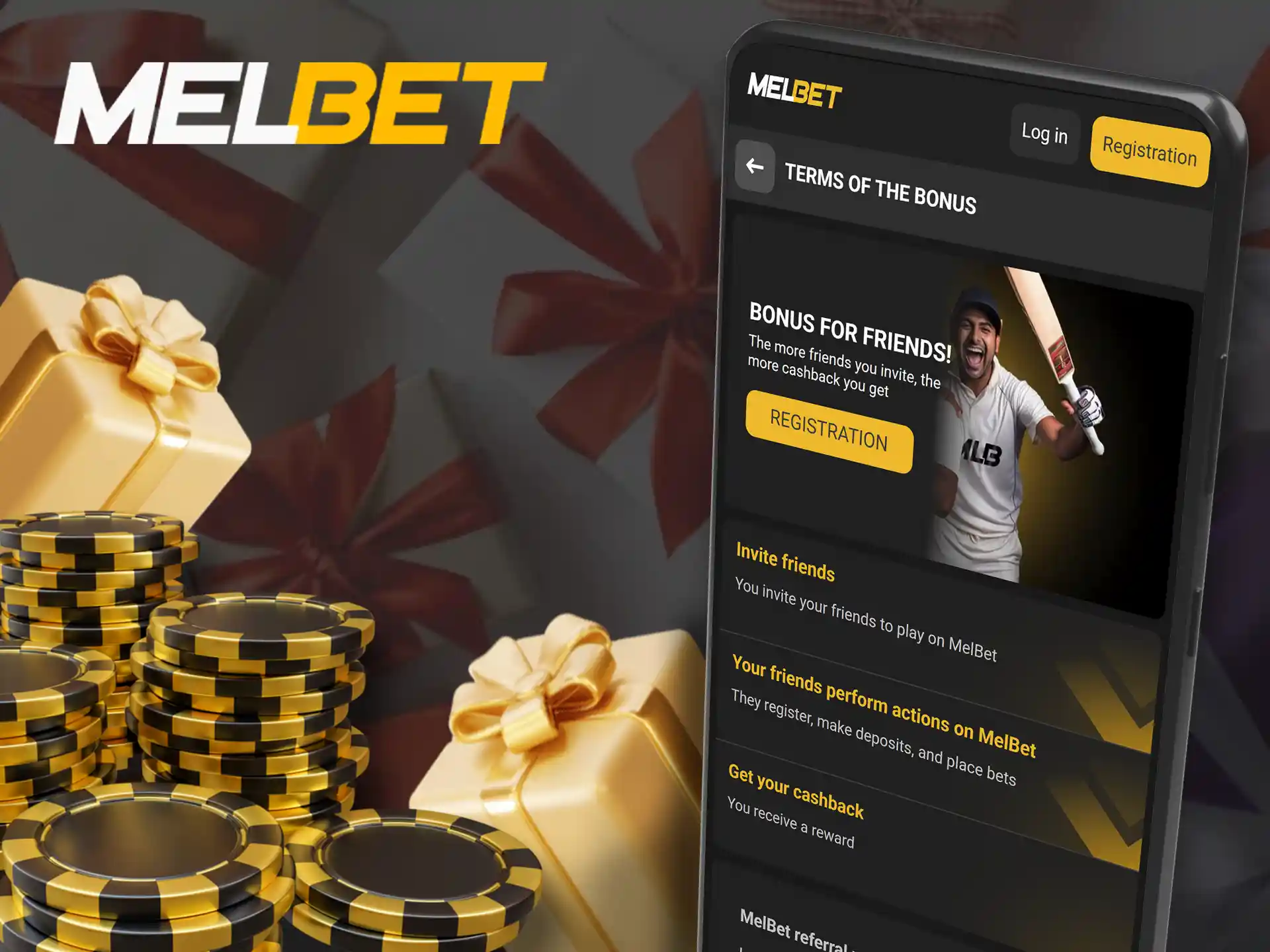 Melbet app referral bonus for inviting your friends.