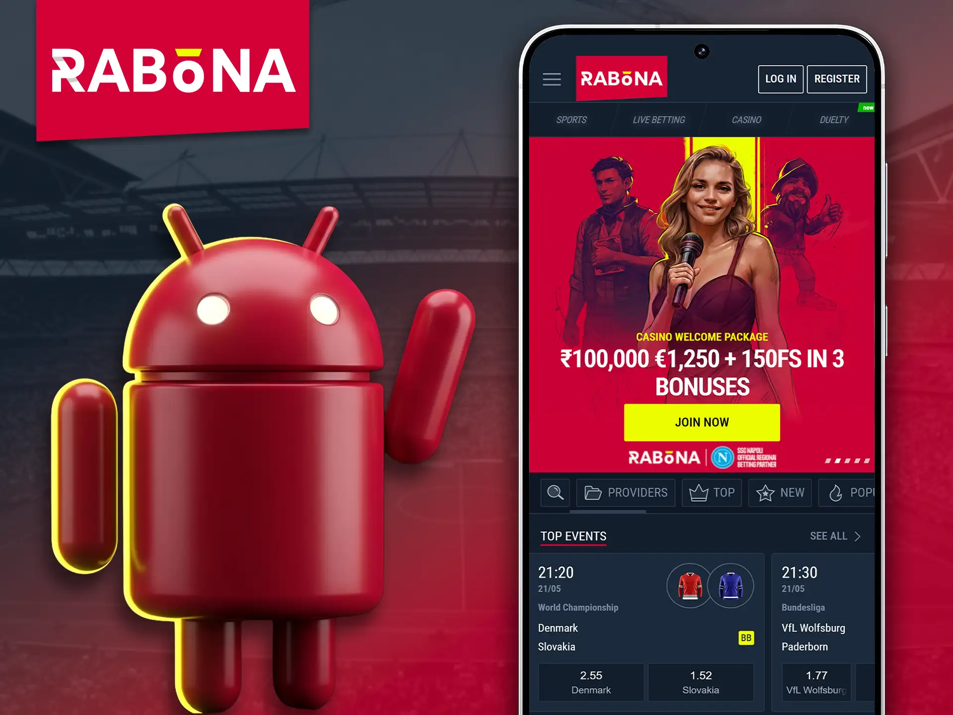 Download and use the Rabona app on Android devices.