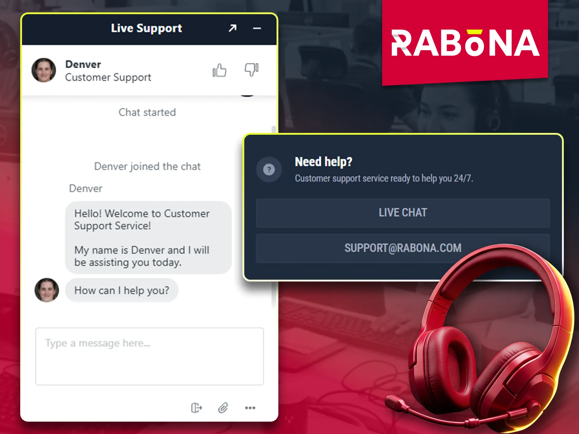 Contact details for the helpful Rabona customer support team.