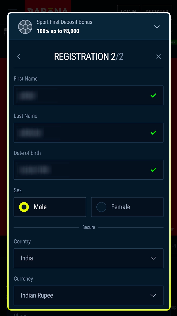 Step three involves completing your personal details for Rabona.