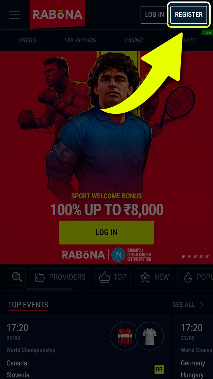 Step one is opening the official Rabona website.
