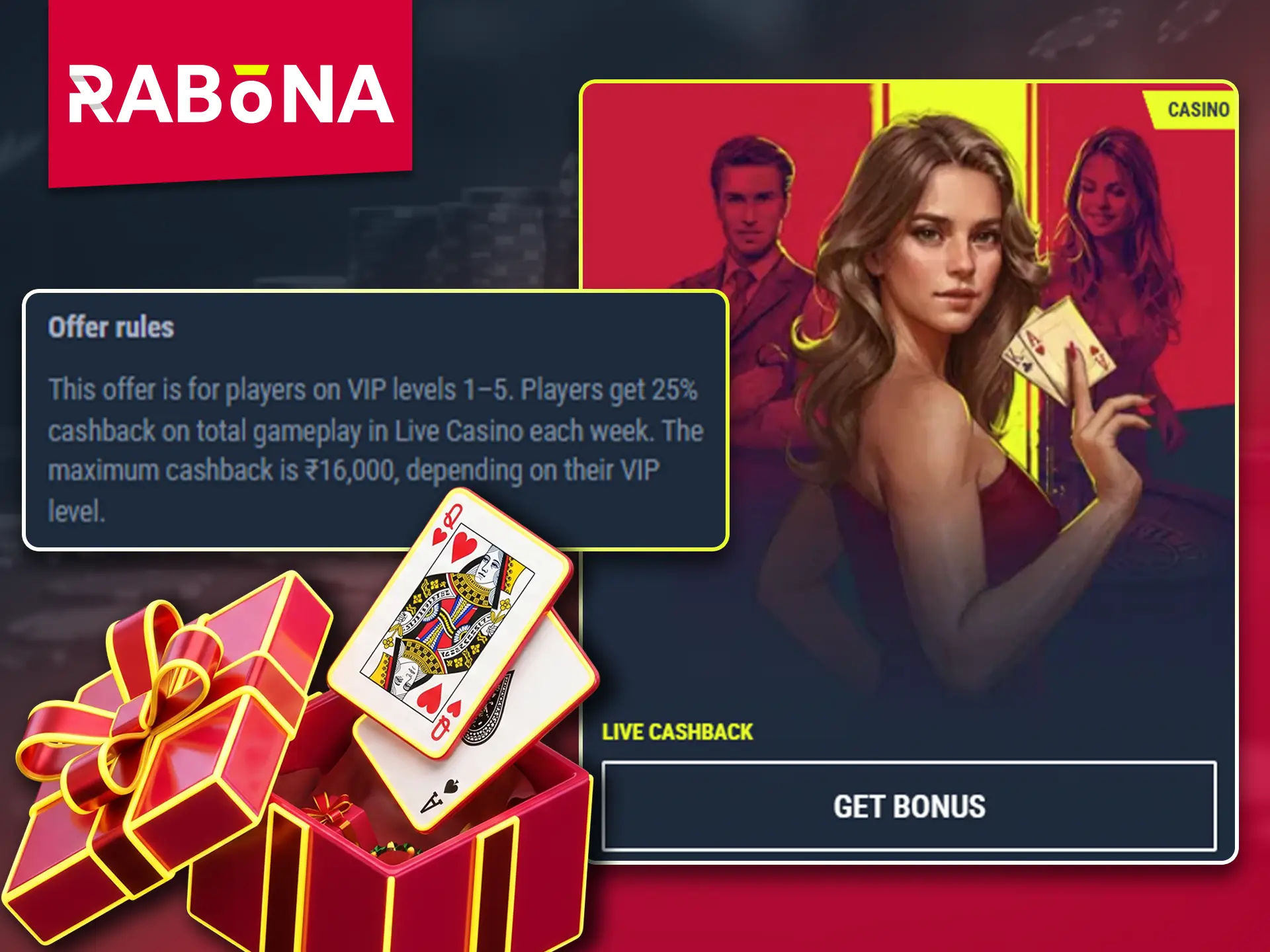 Get live casino cashback rewards on the Rabona website.
