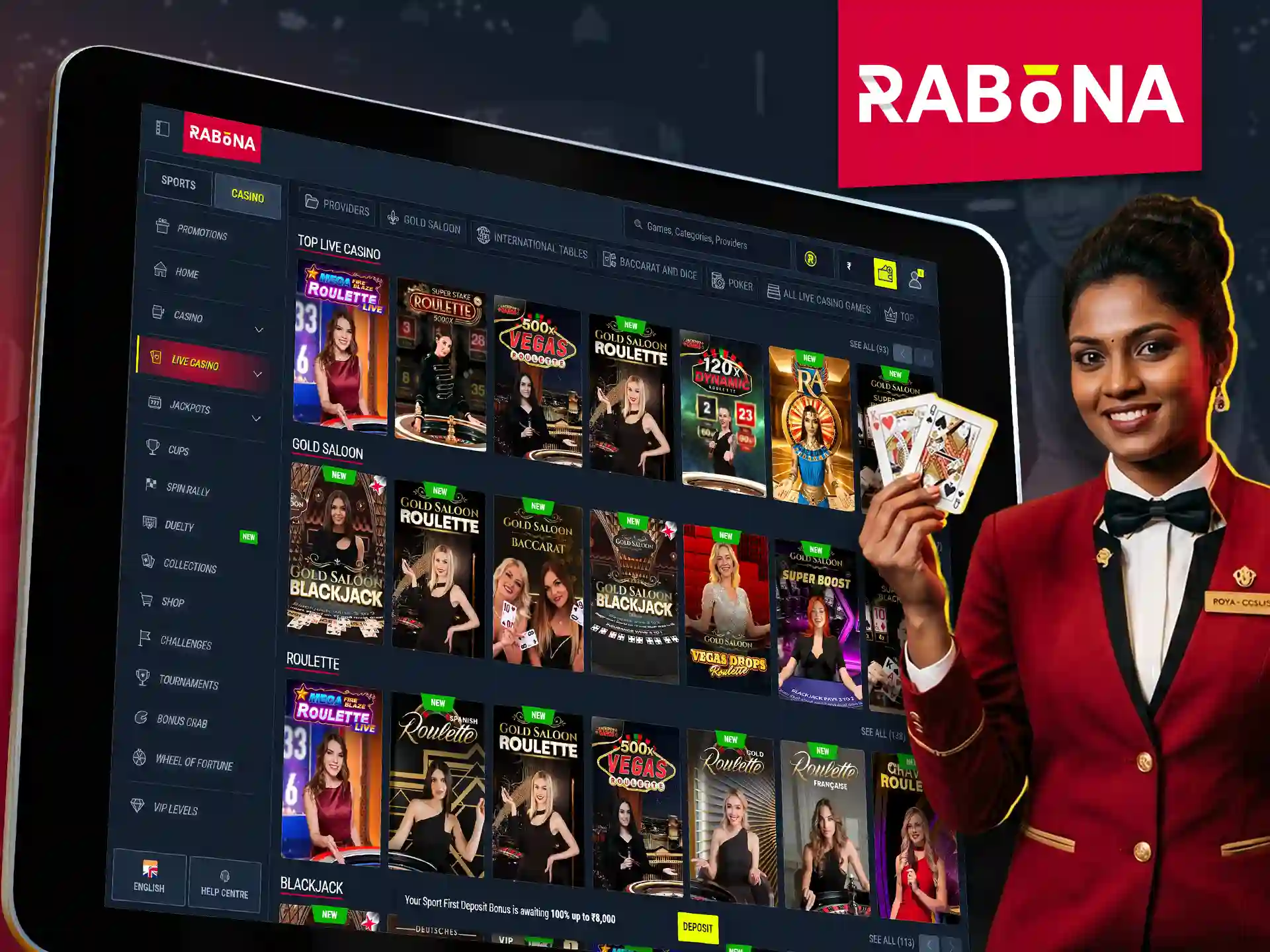 Experience the thrill of the Rabona live casino section.